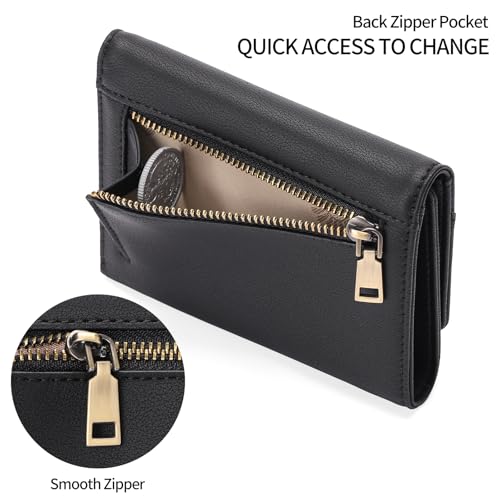 GAEKEAO Small Wallets for Women Leather RFID Blocking Trifold Ladies Wallets Credit Card Holder with Zipper Coin Pocket3