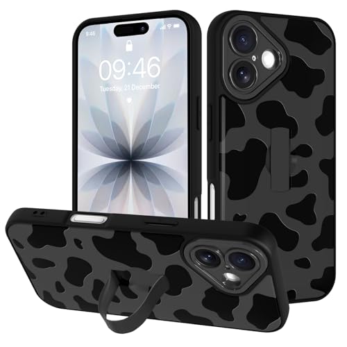 Image of for iPhone 17 Case with Finger Strap Holder, Cute Cool Cow Print Pattern Design for Women Men, Shockproof Anti Scratch Hand Kickstand Protective Cover, Gray