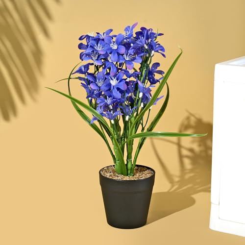 Kuber Industries Artificial Plant|Plants for Office Desk|Natural Looking Flower Plants|Decoration Artificial Flowers Pot|Plants Pot for Home|Two Forked Spring Jasmine Bonsai with Leaves|Multicolor