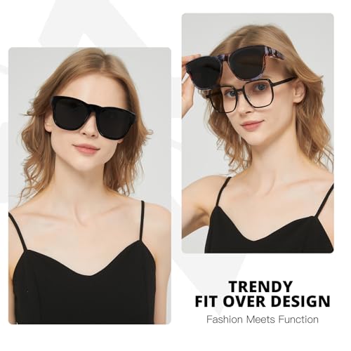 Myiaur Polarized Over Glasses Sunglasses for Women Men, Oversized Fit Over Glasses with UV 400 Protection（2 Pack）2