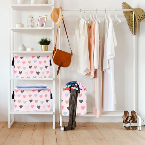 Image of Kid Clothes Storage Basket Gift Shelf Basket Toy Storage Bin, Nursery Basket Organizer Box for With Handles for Room Deco Heart Valentine's Basket
