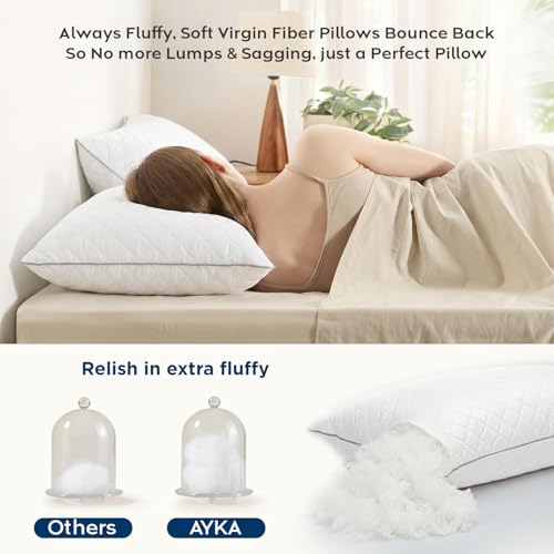 Image of AYKA Premium Microfiber Pillow for Sleeping | Super Soft & Fluffy Bed Pillow | 100% Virgin Microfiber Filling | Breathable | Ideal for All Sleeping Positions | 17x27 Inch | White | Pack of 2