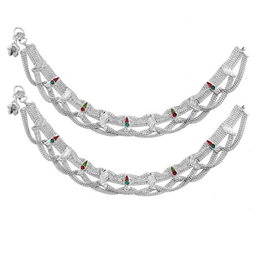Nakabh Silver Plated Pair of Payal Anklet Jewellery for Women