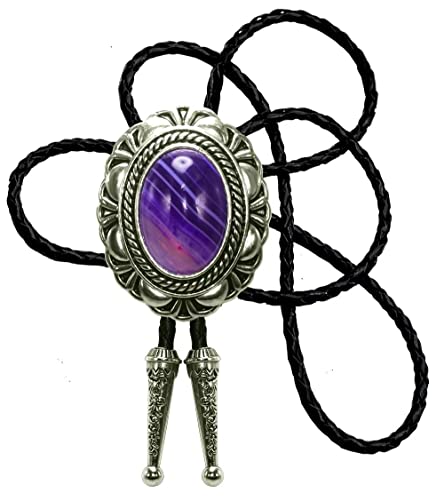 Image of Moranse Bolo Tie with Natural Tiger Eye Stone Celtic Style Genuine and Cowhide Rope