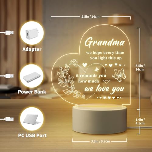 Image of Gifzy Gifts for Grandma, Grandma Gifts - Engraved Night Light, Grandmother Birthday Gift, Christmas Thanksgiving Mothers Day Gift for Grand ma, Nana, Grammy, Grandmother