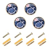 EtherSpher Manopole di controllo vintage personalizzabili a forma di fiore blu tartaruga, 32 mm, per armadietti, libreria, confezione da 4
