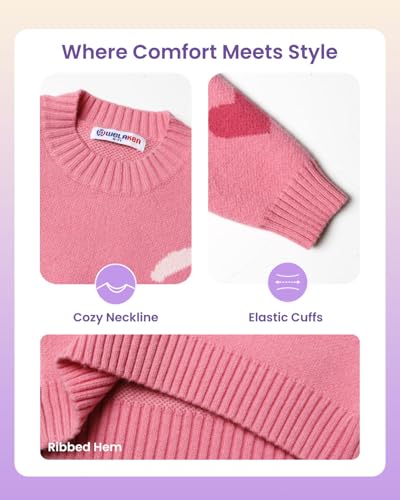 Image of WELAKEN Girls Sweater Colorful Patterned Crewneck Long Sleeve Knit Pullover