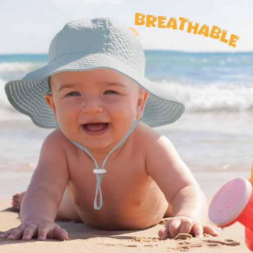 Image of HONGTEYA Baby Sun Hat Toddler Girl Beach Hat Sun Protection Adjustable Outdoor Summer Wide Brim Bucket Hat for Infant Kids