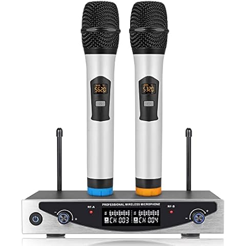 YGiTK UHF Wireless Microphone System Wireless Mic System with Certified Power Adapter, Dual Channel Handheld Dynamic Mic System with 260ft Long Range for Karaoke, Conference, Wedding, Singing, Party Cover