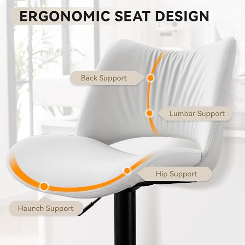 Rowill Set de 2 Butacos de Barra Modernos con Altura Ajustable y Giro 360°, Asiento de Cuero Sintético Blanco miniatura 6
