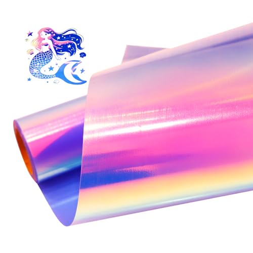 Image of Holographic Vinyl Rolls Holographic HTV Vinyl Rainbow Heat Transfer Vinyl 10 Inch x 6 Feet Iron on Vinyl for T-Shirts DIY Design, Silhouette Cameo & Heat Press Machine
