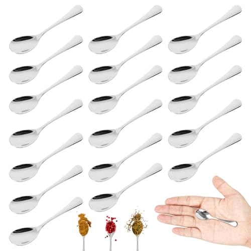 18 Pièces Cuillères en Acier Inoxydable, Mini Petites Cuillères 7.4x1.8cm, Jolies Petites Cuillères pour Verrines Épices Sel Sucre Miel Condiments...