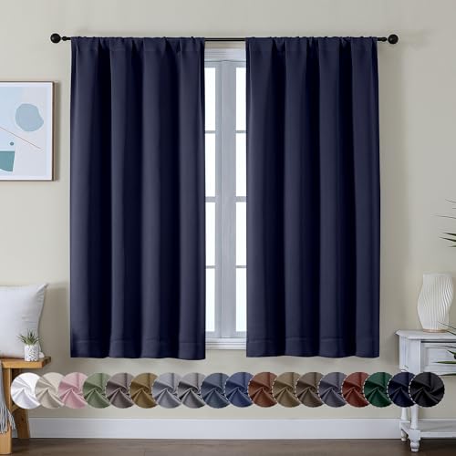 Simplebrand Ava Navy Blue Short Blackout Curtains for Bedroom 54 Inches Long 2 Panels Set, Solid Thermal Insulated, Energy Saving Window Treatment Curtains Blackout Drapes, W40 x L54 Inch, Navy Blue