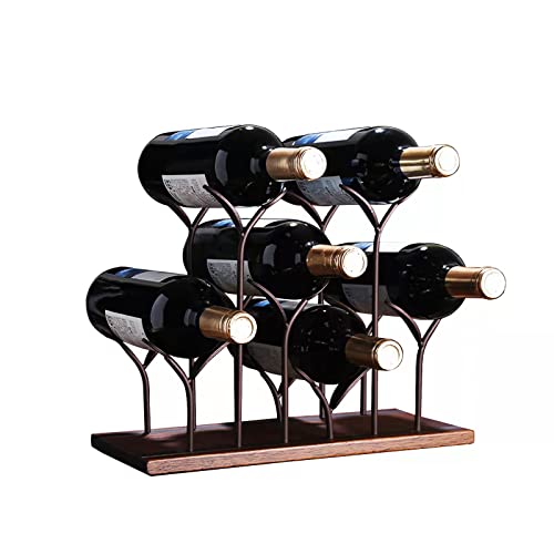 Kleines Weinregal Bacchus aus Holz & Metall von BARDUDE, schmales Flaschenregal Naturstil dunkler Bronzeton, Weinflaschen Gestell als Deko Wohnzimmer Küche Hausbar, Gummibaumholz Wine Rack Cover