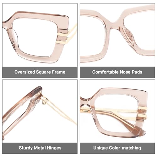 Image of Zeelool Oversized Square Eyeglasses for Women with Non-prescription Clear Lens ZJGX444789-03 Champagne