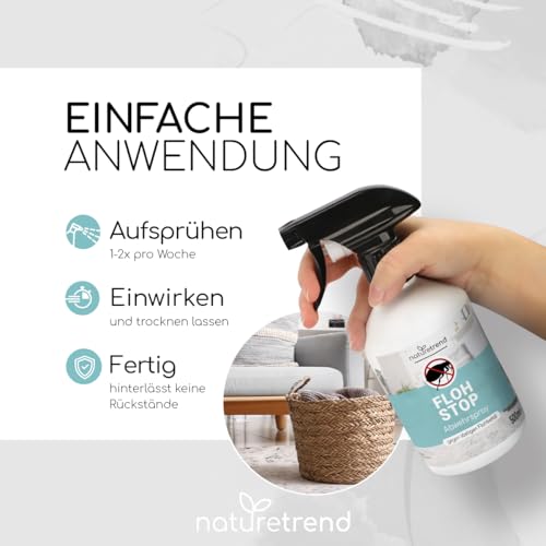 naturetrend Floh Stop Abwehrspray 500ml - Effektives Flohspray zur schnellen & langfristigen Abwehr I Effektives Mittel gegen Flöhe Anti Floh Spray