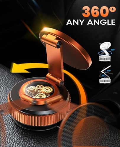 Image of Jononser Magnetic Car Phone Mount,Zinc Alloy Foldable Holder with Strong Nano-Gel Adhesion & N52 Magnet, 360 Adjustable Dashboard /Windshield Phone Holder for iPhone 17 /16 /15 /14 /13 /12,Golden Orange