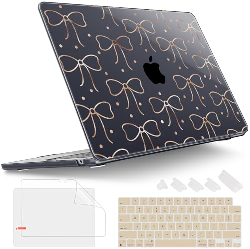 Image of Tuiklol for MacBook Air 13 inch Case M5 2026 M4 2025 M3 2024 M2 2022 Release Model A3449 A3240 A3113 A2681,Plastic Hard Shell Cover for MacBook Air 13.6 with Touch ID, Gold Bow