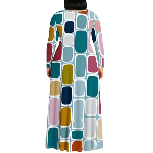 Image of PinkPatty Plus Size Maxi Dresses for Women Long Sleeve Crew Neck Casual Fall Dress with Pockets