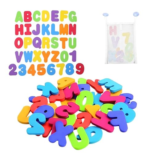 37 PCS Bath Letters and Numbers with Mesh Storage Bag Foam Bath Toys for Toddlers Reusable Soft Foam Pieces with Mesh Storage Bag for Toddlers to Learn The Educational Baths Toys