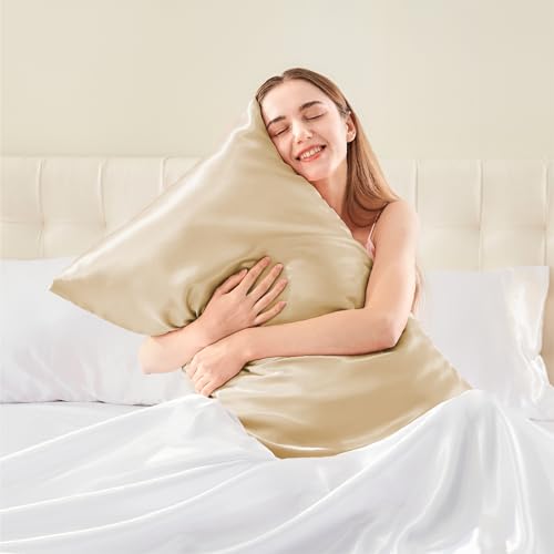 BEDELITE Satin Pillowcase with Zipper, Champagne King Size Pillow Cases Set of 2, Super Soft and Cooling Similar to Silk Pillow Cases, Gift for Women Men(20x40 Inches)