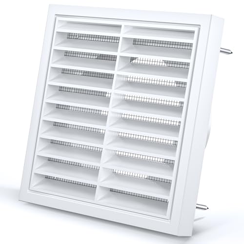 HG Power Grille de Ventilation Louvre Carrée 100 mm Blanc, 140 mm x 140 mm avec Moustiquaire, pour HVAC, Sèche-Linge, Ventilateur d'Extraction, Salle de...