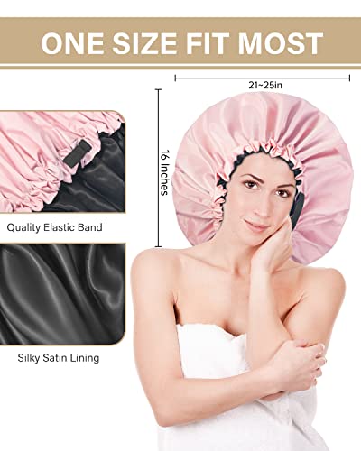 Aquior Shower Cap,Extra Adjustable Shower Caps for Women Double-Layer Waterproof Reusable Hair Cap - Image 3
