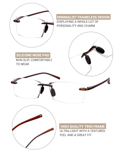 Image of TERAISE Rimless Reading Glasses Comfortable Lightweight Frameless Reader Men Women Blue Light Blocking Computer Eyeglasses