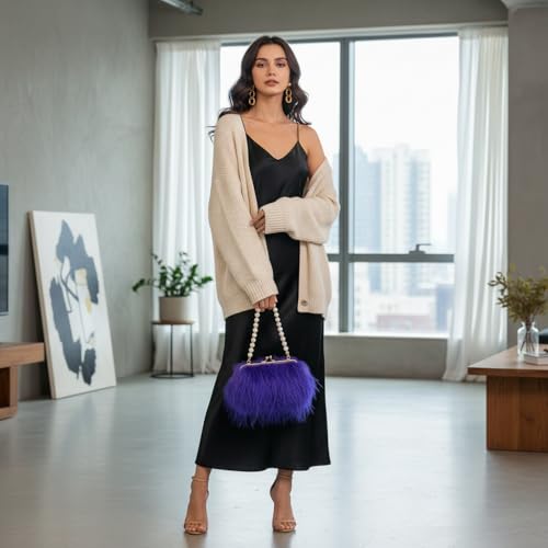 Image of Feather Purse Clutch For Women Ostrich Feather Handbag Shoulder Crossbody Evening Bag | Feather Purse