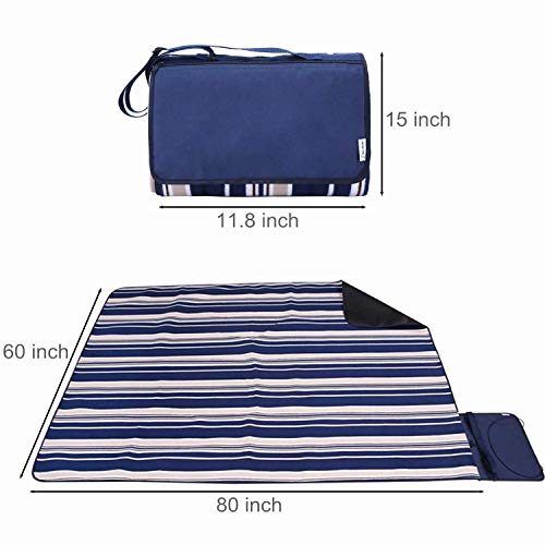 Picnic Blanket, Waterproof SandProof with Picnic Recipes Book (60\" x 80\", Blue)
