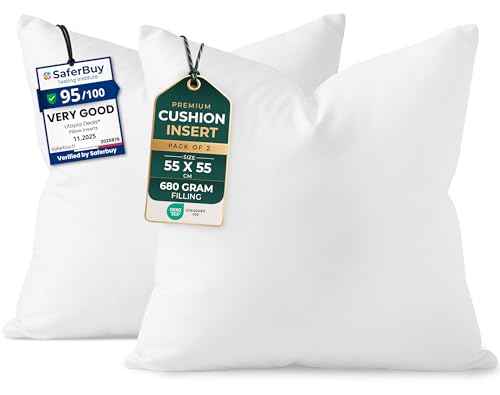 Utopia Bedding Cushion Inserts 55cm x 55cm (22x22 inch) Pack of 2 Hollowfibre Inner Pads for Sofa or Bed White Cushions Fillers