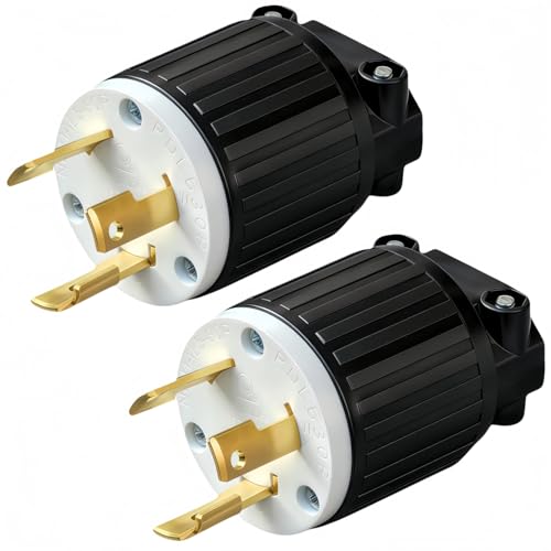 2-Pack Nema L5-30P Locking Plug 30 amp 125 Volt L5 30P Twist Lock Male Plug 2 Pole 3 Wire Industrial Grade Heavy-Duty AC Power Connector ETL CertifiedBlack/White