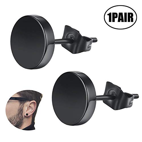 JZZJ 3mm-14mm Boucles d'oreilles Homme Rock Simple Rond Poli Clous d'oreille Acier Inoxydable Couleur Noir Bijoux?Noir & 12mm?
