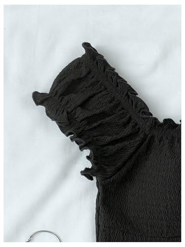 SweatyRocks Girl's Off The Shoulder Tops Ruched Cap Sleeve Textured Summer T Shirt3