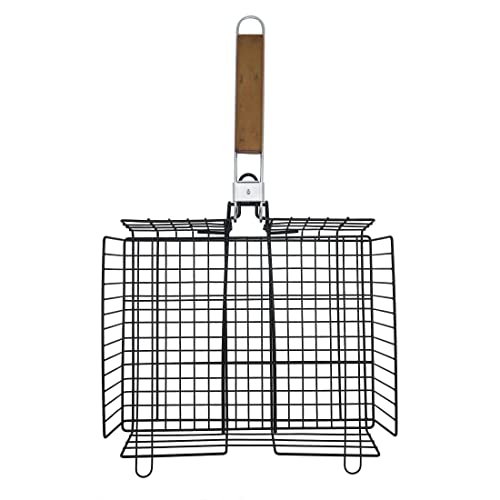 Mr. Bar-B-Q Deluxe Adjustable Stainless Steel Grilling Basket, Folding Grilling Baskets With Handle, Outdoor Camping BBQ Rack for Fish, Shrimp, Vegetables, Barbeque Griller Cooking Accessories
