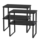 CADUKE Set of 4 Kitchen Counter Shelves Stackable Shelf Organizer Wood Countertop Shelf Expandable Cabinet Shelf Organizers Countertop Storage Rack for Pantry, Industrial Black