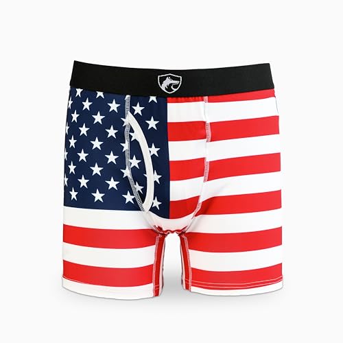 Men's American Flag Patriotic Moisture-Wicking Polyester Boxer Brief Underwear, Thin Blue Line, Thin Red Line