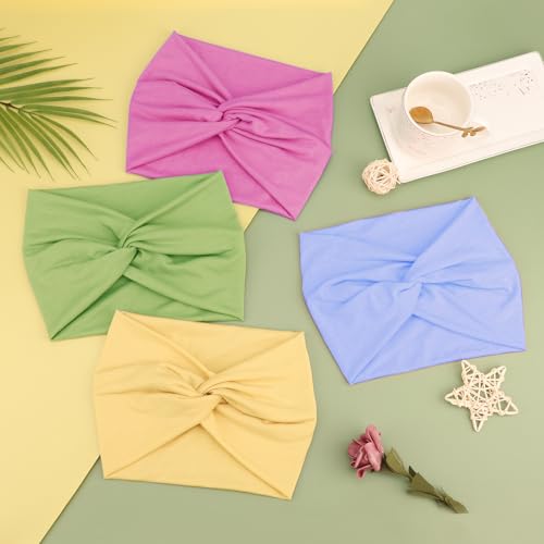Image of DRESHOW 4 Pack Turban Headbands for Women Wide Vintage Head Wraps Knotted Cute Hair Band Accessories