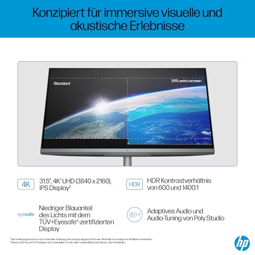 HP OmniStudio X 32-c1275ng All-in-One KI PC, 31.5 Zoll Entspiegeltes UHD-4K-Display, Intel Core Ultra 7 258V, 32 GB LPDDR5x-SDRAM, 1 TB SSD, Intel Arc Graphics, Windows 11 Home, Silber