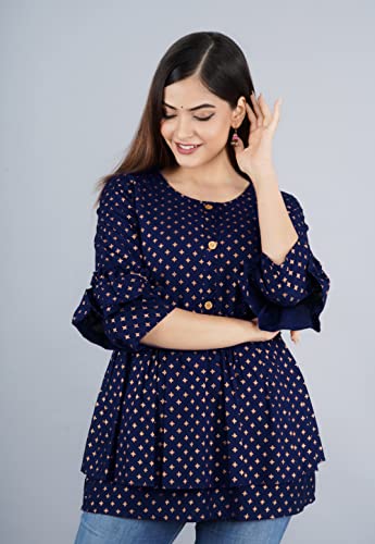 Image of Shiva Fab Short Kurti for Women | Embroidered Straight Rayon Kurta | Round Neck Full Sleeves Short Kurti for Women's