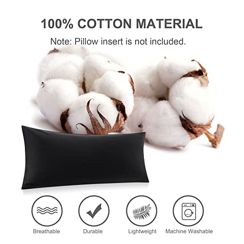 PiccoCasa Bolster Pillow Case Egyptian Cotton Body Pillow Cover 300 Thread Count Soft and Breathable Long Pillowcase with Zipper Closure Black 20"x55" (4ft 6in) - Image 4