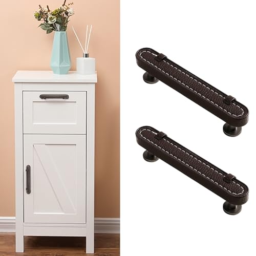 Image of 6 Pack Leather Cabinet Handle Pulls 3-3 /4' Hand-Stitch Dark Brown Leather Drawer Pulls for Cabinets, Cupboards, Dressers, Drawers, Bedroom