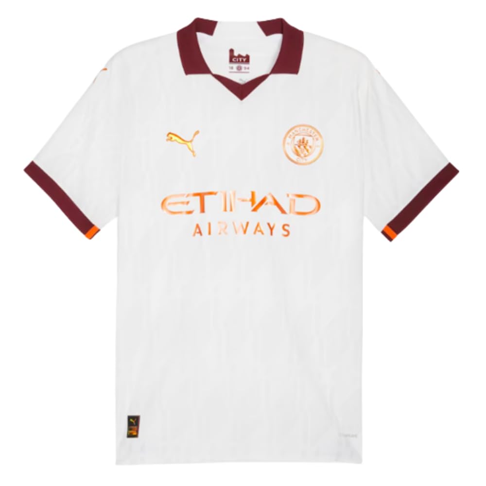Manchester City F.C. FC Season 2023/2024 Official Away Authentic Unisex Puma T-Shirt S, White-aubergine