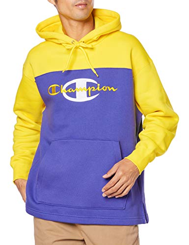 [チャンピオン] パーカー トレーナー 裏起毛 長袖 ビッグシルエット 配色切り替え グラフィックロゴ刺繍 C3-S103 メンズ フラッシュイエロー L