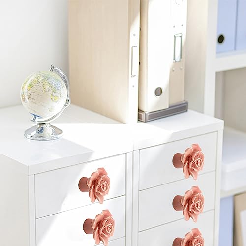 Image of 8Pcs Pink Cartoon Rose Cabinet Door Handle Ceramic Handmade Flower Handle Cabinet Knob Cupboard Dressing Table Drawer Pull Handles + Scre