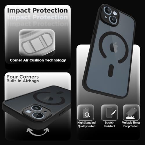 Image of RIGGEAR Shockproof Sleek Hybrid Armor Upgraded C-Shaped Magnetic Back Cover Case Compatible with MagSafe Accessories for iPhone 14 (Smoke Black Matte PC + Black TPU Bumper)