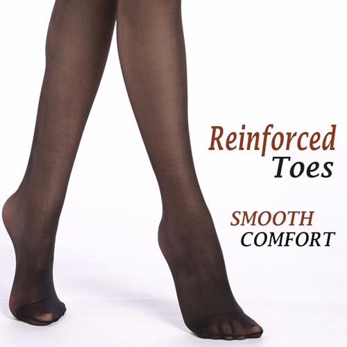 2 Pairs Run-Resist Sheer Tights for Women, Nylon Black Nude Tights with Reinforced Toes, S-XL4