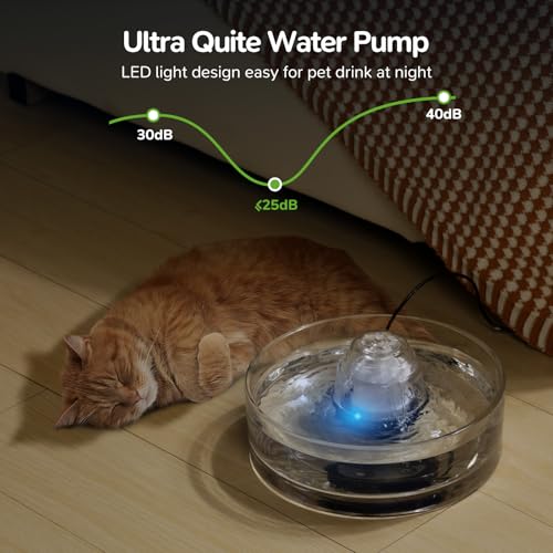 Image of 2.7L Glass Pet Fountain -Transparent Glass Cat Water Fountain & Little Dog Drinking Bowl- Automatic Cat Water Dispenser