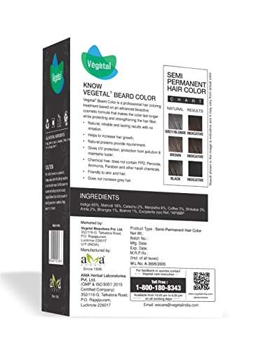 Vegetal Safe Hair Color -Soft Black 25gm - Certified Organic Chemical and Allergy Free Bio Natural Beard Hair Color with No Ammonia Formula & PPD