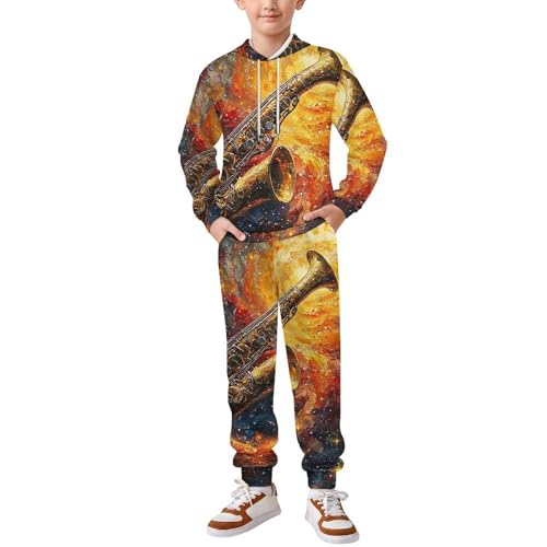 Boys Girls Clothes Outfits 2 Piece Long Sleeve Hoodie Pants Kid Sweatpants, Trumpet Galaxy Universe